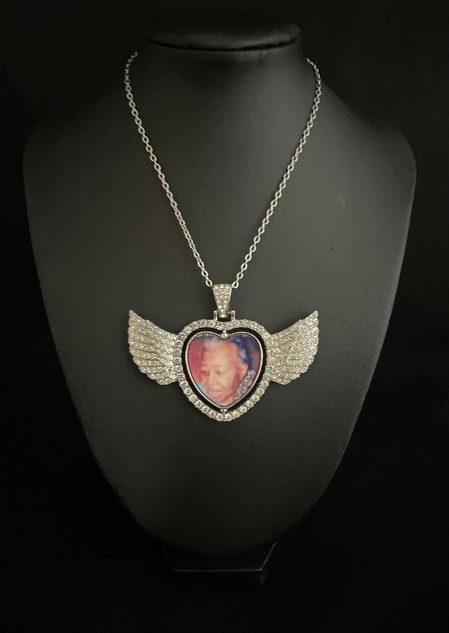Memory photo wings necklace