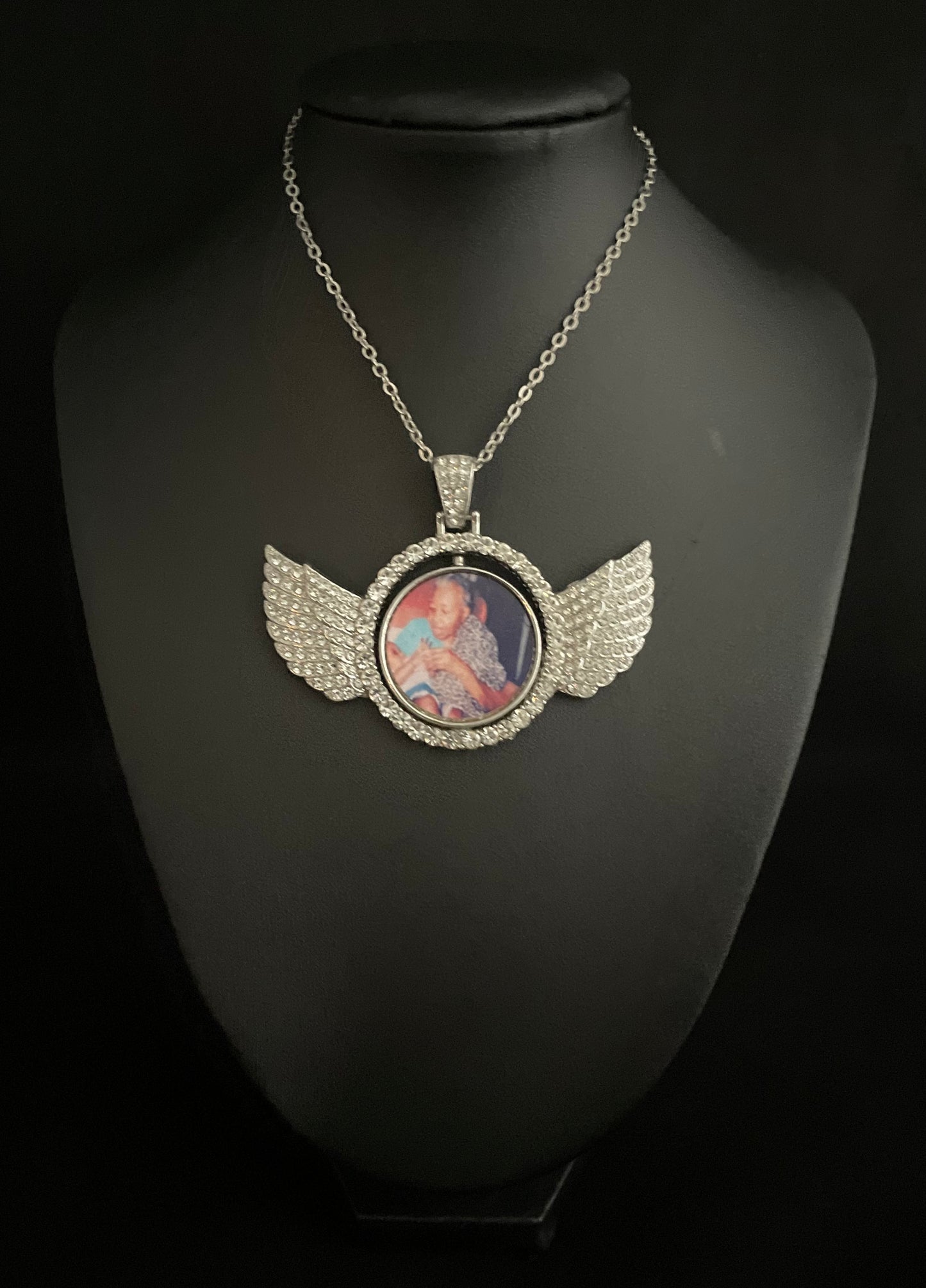 Memory photo wings necklace