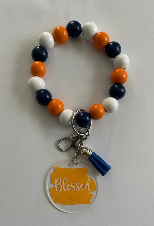 Blue, white, orange wristlet keychain