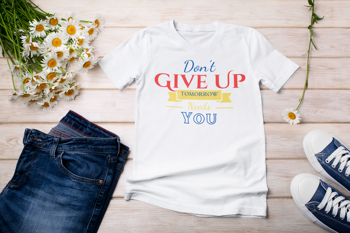 “Never give up” t-shirt